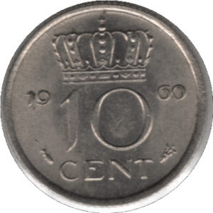 1960 Netherlands 10 Cents Coin (KM# 182 Schn# 66)