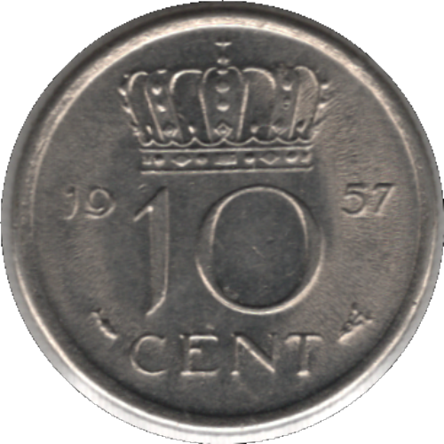 1957 Netherlands 10 Cents Coin (KM# 182 Schn# 66)