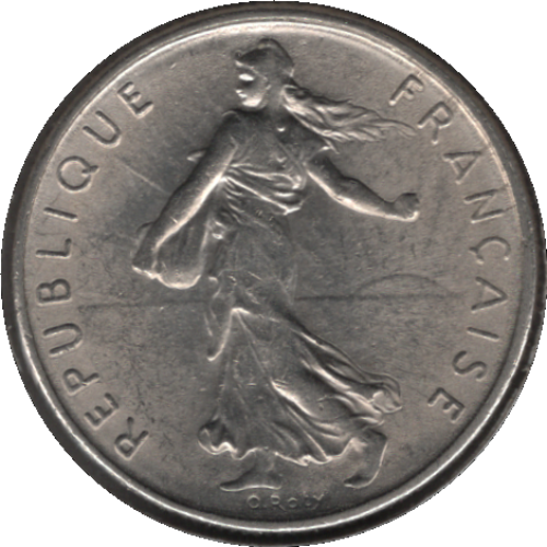 1969 France Half Franc Coin (Franc 2014# 198 Gad 1789# 429 KM# 931.1 Schn# 232)