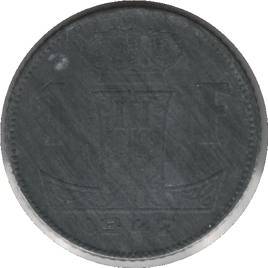 1942 Belgium 1 Franc Coin WWII Issue Dutch Type (KM# 128 LA# BFM-100 Schn# 88)