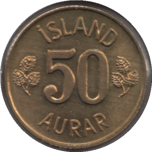 1974 Iceland 50 Aurar Coin (KM# 17 Schn# 15 SIEG# 20)