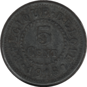 1916 Belgium 5 Centimes Coin (KM# 80 Schn# 45 LA# BFM-24)