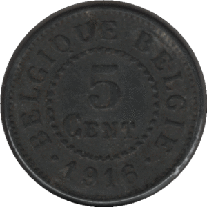 1916 Belgium 5 Centimes Coin (KM# 80 Schn# 45 LA# BFM-24)