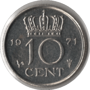 1971 Netherlands 10 Cents Coin (KM# 182 Schn# 66)