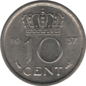 1957 Netherlands 10 Cents Coin (KM# 182 Schn# 66)