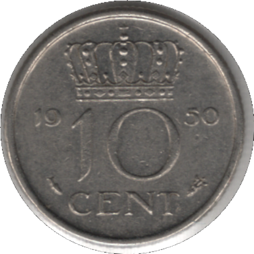 1950 Netherlands 10 Cents Coin (KM# 182 Schn# 66)