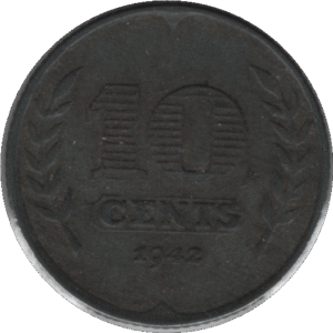 1942 Netherlands 10 Cents Coin (KM# 173 Schn# 58)