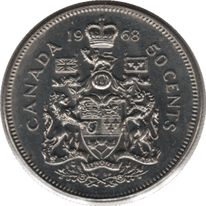'1968 Canada 50 Cents Coin Missing ''A'' (KM# 75.1 KM# 75.3 Schn# 65)'