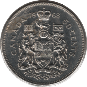 '1968 Canada 50 Cents Coin Missing ''A'' (KM# 75.1 KM# 75.3 Schn# 65)'