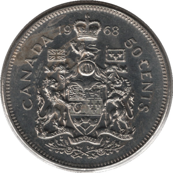 '1968 Canada 50 Cents Coin Missing ''A'' (KM# 75.1 KM# 75.3 Schn# 65)'