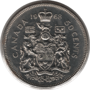 '1968 Canada 50 Cents Coin Missing ''A'' (KM# 75.1 KM# 75.3 Schn# 65)'
