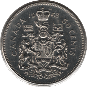 '1968 Canada 50 Cents Coin Missing ''A'' (KM# 75.1 KM# 75.3 Schn# 65)'