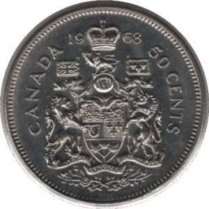 '1968 Canada 50 Cents Coin Missing ''A'' (KM# 75.1 KM# 75.3 Schn# 65)'