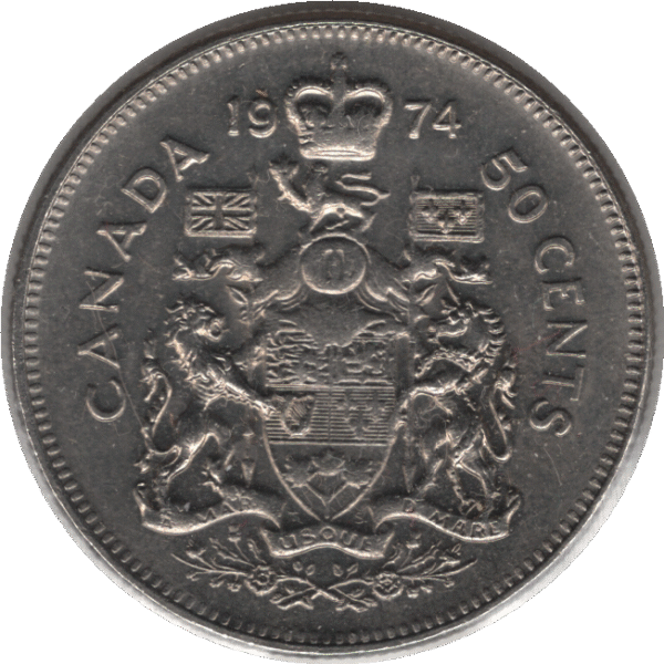 '1974 Canada 50 Cents Coin Missing ''I'' & ''A'' (KM# 75.1 KM# 75.3 Schn# 65)'