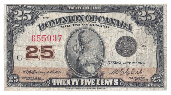 1923 25 Cents Dominion of Canada