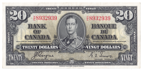 1937 20 Dollars The Bank of Canada H/E Prefix