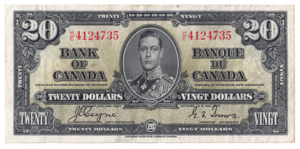 1937 20 Dollars The Bank of Canada H/E Prefix