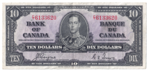 1937 10 Dollars Bank of Canada C/T Prefix
