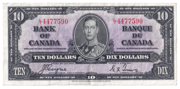 1937 10 Dollars The Bank of Canada L/T Prefix