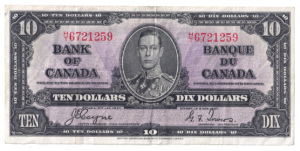1937 10 Dollars The Bank of Canada H/T Prefix