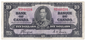 1937 10 Dollars Bank of Canada B/T Prefix