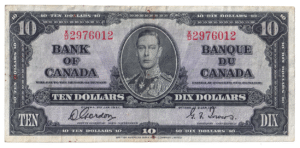 1937 10 Dollars The Bank of Canada X/D Prefix