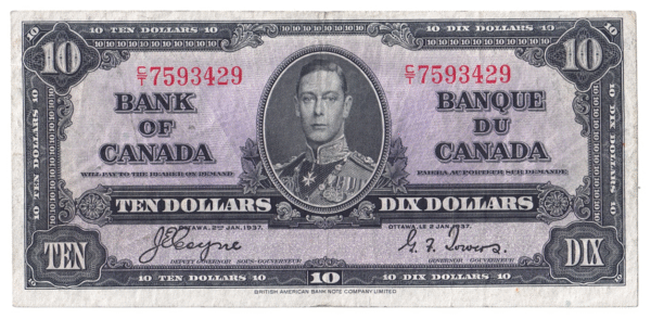 1937 10 Dollars The Bank of Canada C/T Prefix