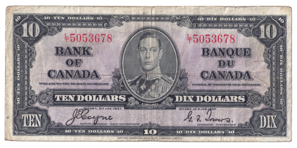 1937 10 Dollars The Bank of Canada L/T Prefix L/T5053678