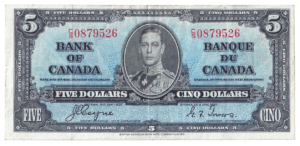 1937 5 Dollars The Bank of Canada C/S Prefix