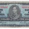 1937 5 Dollars Bank of Canada Z/C Prefix
