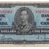 1937 5 Dollars The Bank of Canada L/C Prefix