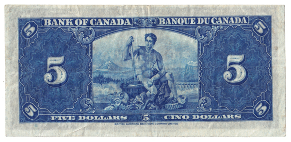1937 5 Dollars The Bank of Canada K/C Prefix