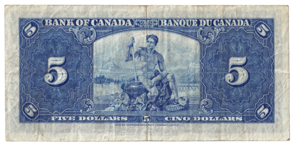 1937 5 Dollars Bank of Canada N/C Prefix