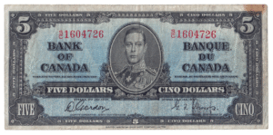 1937 5 Dollars The Bank of Canada S/C Prefix