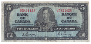 1937 5 Dollars The Bank of Canada U/C Prefix