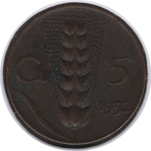 1932R Italy 5 Centesimi Coin (KM# 59 Schn# 59)