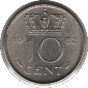 1962 Netherlands 10 Cents Coin (KM# 182 Schn# 66)