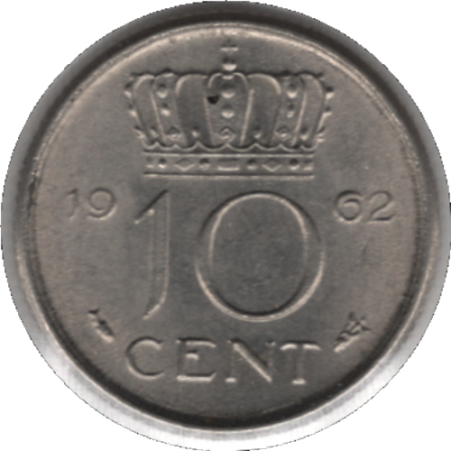 1962 Netherlands 10 Cents Coin (KM# 182 Schn# 66)