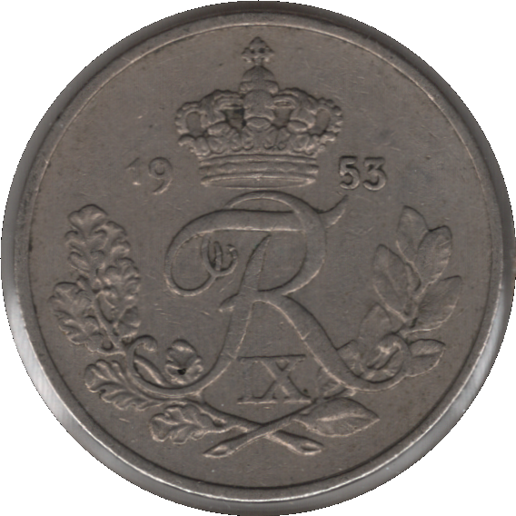 1953 Denmark 25 Øre Coin (KM# 842 Schn# 59)