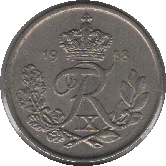 '1958 Denmark 25 Øre Coin Higher ''8'' (KM# 842 Schn# 59)'