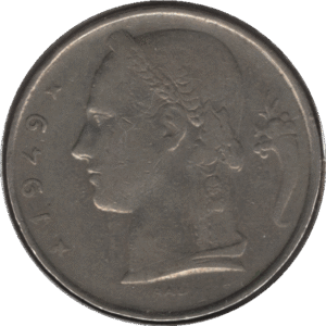 1949 Belgium 5 Francs Coin Dutch Text Coinage Alignment (KM# 135 LA# BFM-138 Schn# 99)