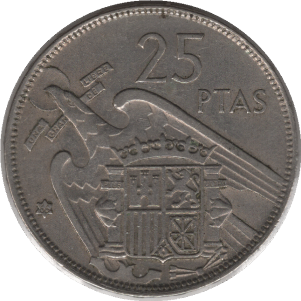 '1957 (66) Spain 25 Pesetas Coin Full ''PLUS ULTRA'' (KM# 787 Schn# 35)'
