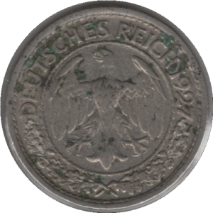 1927A Germany 50 Pfennigs Coin (KM# 49 AKS# 40 J# 324 Schn# 42)