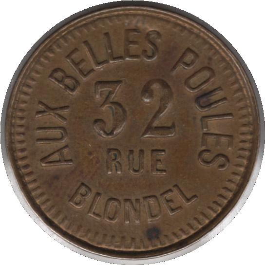 C.1900 Paris France Brothel Token 32 Rue Blondel (Paynat# 394 p103)