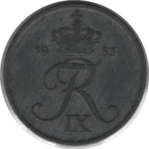 1953 Denmark 5 Øre Coin (KM# 843 Schn# 57)