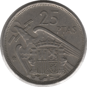 1957 (58) Spain 25 Pesetas Coin (KM# 787 Schn# 35)