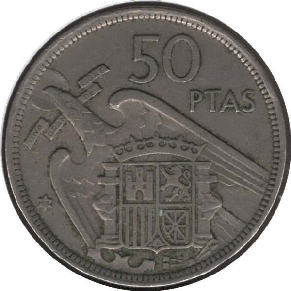 1957 (58) Spain 50 Pesetas Coin (KM# 788 Schn# 36)