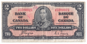 1937 2 Dollars Bank of Canada J/R Prefix
