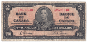 1937 2 Dollars The Bank of Canada T/B Prefix