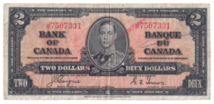 1937 2 Dollars Bank of Canada J/R Prefix